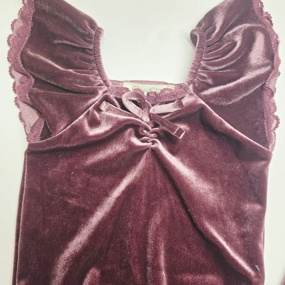 Jessica Simpson Bodysuit Pants Set Kids 6/9M Plum Velvet Ruffle Flare